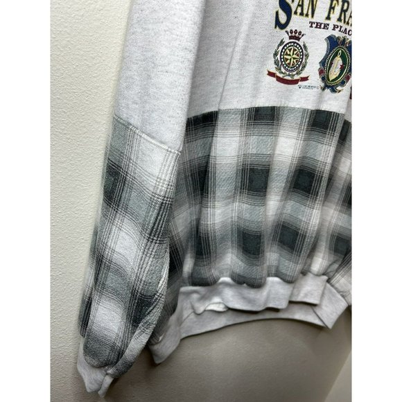 San Francisco The Place To Be 1994 Sweater Gray Plaid 1/4 Zip Size XXL Grey - Picture 8 of 14
